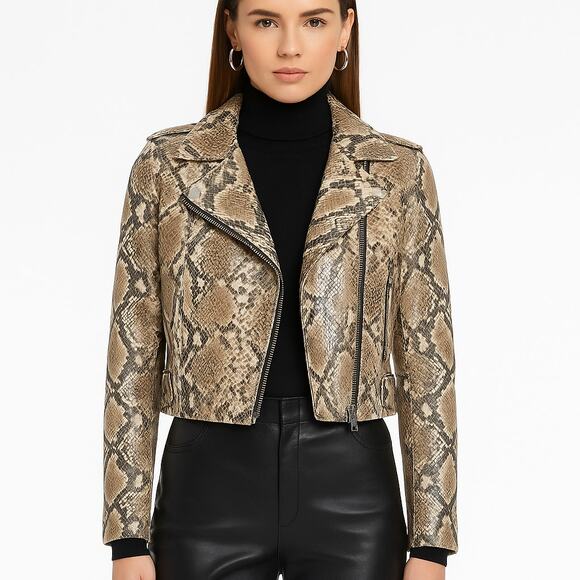 IRO Luiga Snake-Effect Leather Biker Jacket - Picture 1 of 14